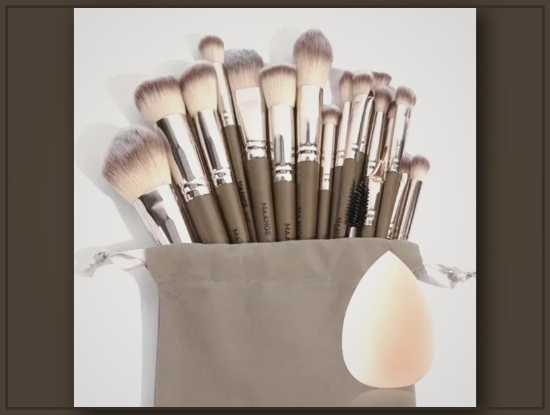 Picture of MAANGE 20pcs Professional Makeup Brush Set – Includes Flannel Bag & Egg Sponge