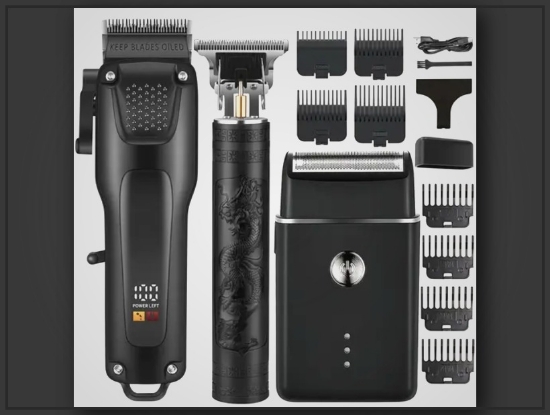 Picture of 3-Piece Professional Men’s Hair & Beard Grooming Kit with LED Display, Cordless & USB Rechargeable