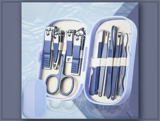 Picture of 14-Piece Stainless Steel Manicure & Pedicure Grooming Kit with Portable Storage Box, Odorless & Modern Style