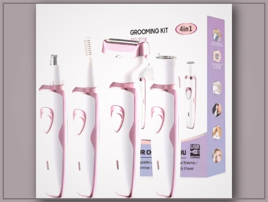 Picture of Women’s 4-in-1 Rechargeable Electric Razor & Grooming Kit for Face, Legs, & Bikini