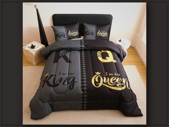 Picture of King & Queen Crown 3-Piece Comforter Set – Quilt & Pillowcases, Soft & Breathable, Digital Print
