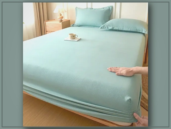 Picture of Light Beige Embossed Fitted Mattress Protector – Comfortable, Non-Slip, All-Season, Easy to Install