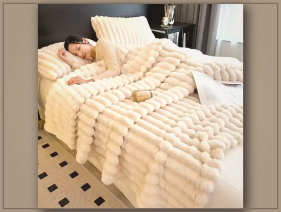 Picture of Faux Rabbit Fur Throw Blanket – Warm, Soft, Cozy for Couch, Bed, Office, Travel, All-Season Gift