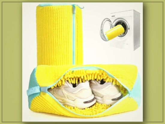 Picture of Yellow Shoe Washing Machine Laundry Bag with Zipper – Durable Polyester, Soft Chenille Lining, Fluffy Padding for Sneakers & Casual Shoes
