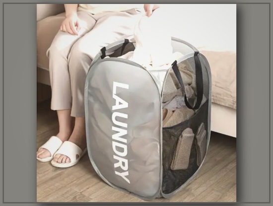 Picture of Foldable Laundry Basket with Mesh Sides – Portable, Roomy, Multi-Component Storage