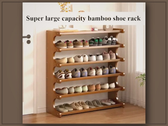 Picture of Large Bamboo Shoe Rack with Multi-Tiered Storage – Space-Saving, Durable, Freestanding for Home & Entryway