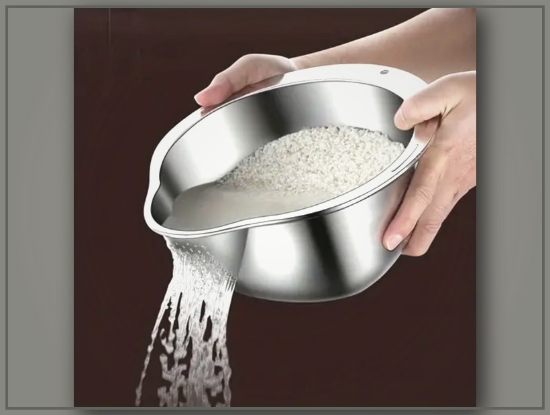 Picture of Stainless Steel Multi-Use Kitchen Colander – Rice, Fruit & Vegetable Drainer, Handle for Efficient Water Filtering