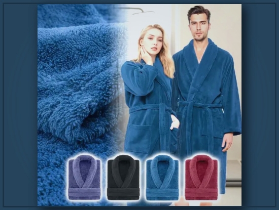 Picture of Unisex Extra Warm Coral Fleece Bathrobe – Adult Robe with Shawl Collar, Soft & Cozy for Bathroom & Lounge