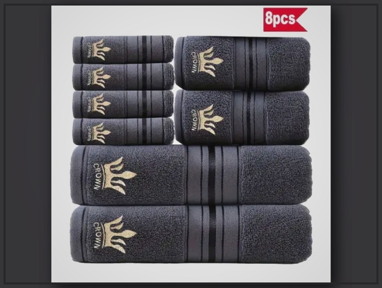 Picture of Luxury Hotel-Quality Cotton Bath Towel Set – 8pcs, Soft & Absorbent, Crown Embroidery, 390GSM