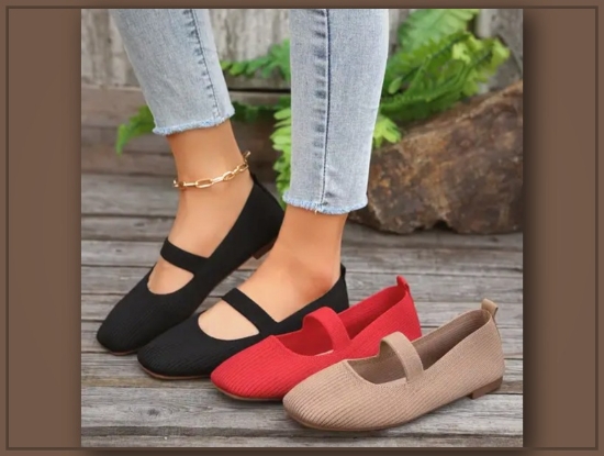 Picture of Women’s Casual Knit Flats – Solid Color, Square Toe, All-Season Comfort