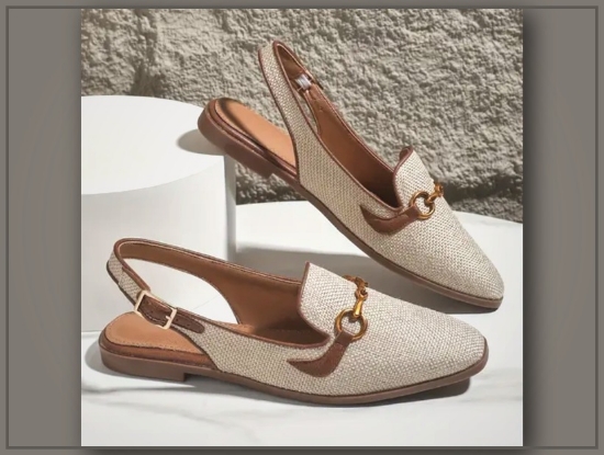 Picture of Women’s Metallic Buckle Decor Flat Sandals – Square Toe, Lightweight & Comfortable