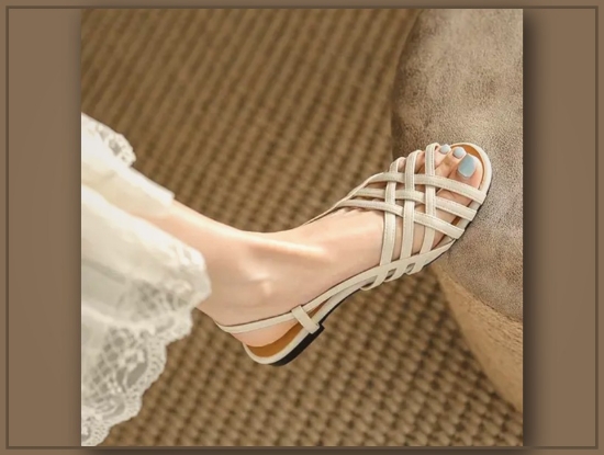 Picture of Vintage Hollow-Out Flat Sandals – Braided Strap, Open Toe, Casual & Formal