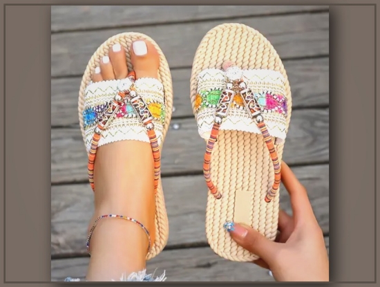 Picture of Women’s Summer Slip-On Sandals – Non-Slip EVA, Colorful Beaded Ankle Strap