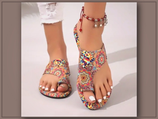 Picture of Women’s Bohemian Geometric Print Flat Sandals – Lightweight, Breathable