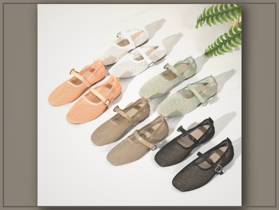 Picture of Vintage-Inspired Square Toe Peep-Toe Flats – Breathable Fabric, Buckle Closure