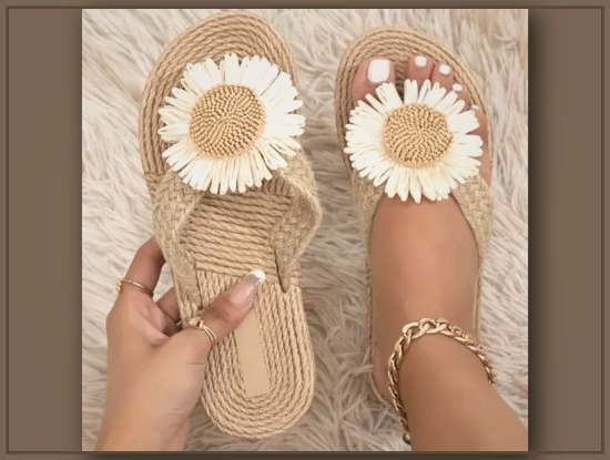 Picture of Women’s Floral Linen Slide Sandals – EVA Sole, Casual Beach Shoes