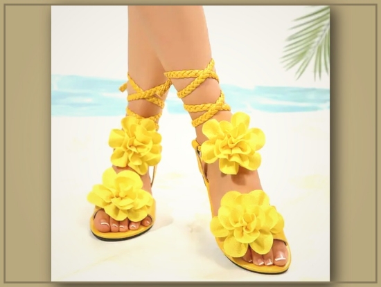 Picture of Women’s Floral Flat Sandals – Lace-Up, Low Heel, Retro Style