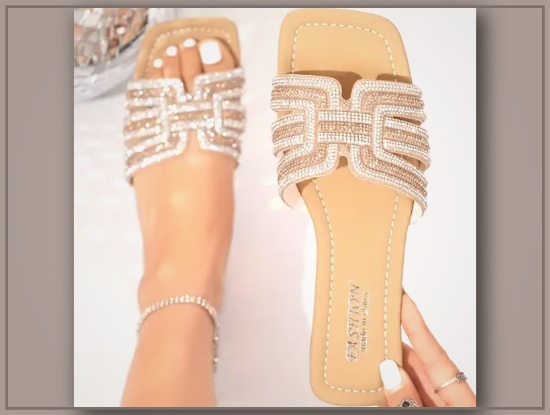 Picture of Women’s Rhinestone Ankle Strap Slide – Flat Summer Beach Slippers, Glamorous