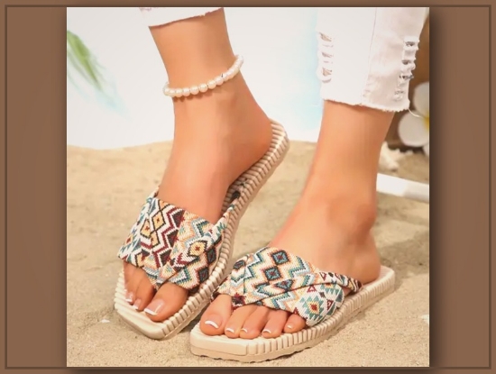 Picture of Women’s Colorful Geometric Braided Slide Sandals – Boho Chic, Non-Slip EVA