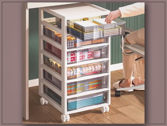 Picture of Multi-Tier Rolling Storage Trolley with Drawers & Shelves
