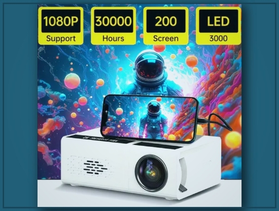 Picture of 1080P HD Mini Portable Projector – 30,000 LEDs, Built-in Speaker, HDTV & USB
