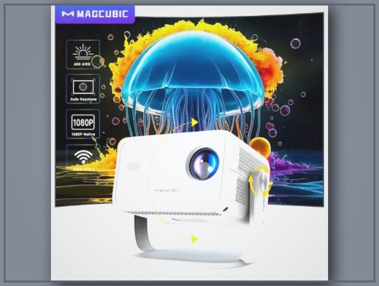 Picture of Native 1080P 650ANSI 4K Android 11 Portable Projector, Support 5.2 WiFi6