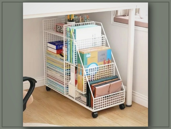 Picture of Metal Rolling Bookshelf Cart – Easy-to-Assemble, Compact & Mobile