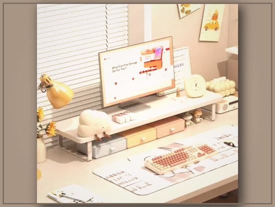 Picture of 24cm Gaming & Office Monitor Stand – Multi-Purpose Desk Organizer with Wooden Shelves