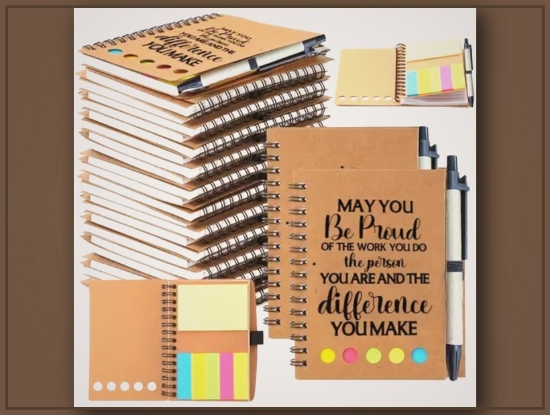 Picture of Inspirational Spiral Notebooks with Sticky Notes & Bamboo Pens – Motivational Gifts