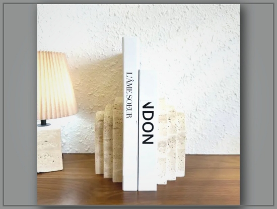 Picture of Vintage Stone Bookends – Light Yellow, Natural Grain & Holes, Elegant Decor