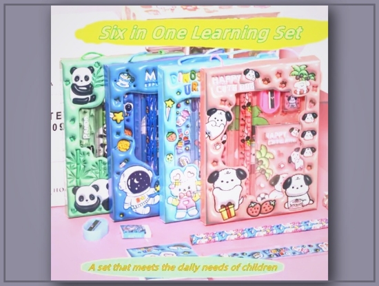 Picture of Cartoon 3D Wooden Stationery Gift Set for Kids – Ruler, Notebook, Pencils