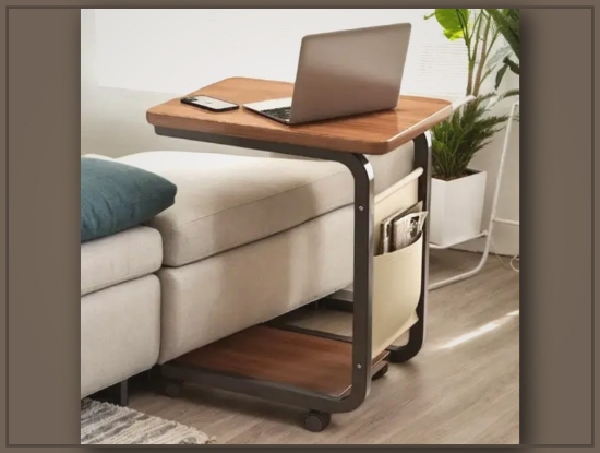 Picture of Hardwood Rolling Side Table with Wheels – Compact Coffee & Bedside Table