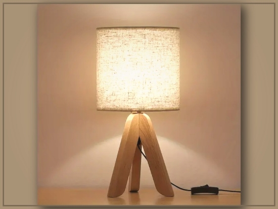 Picture of Minimalist Wooden Tripod Table Lamp – Fabric Shade, E26/E27 Base