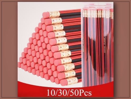 Picture of High-Quality Wooden Pencils with Eraser – 10/30/50 Pack, Durable & Comfortable