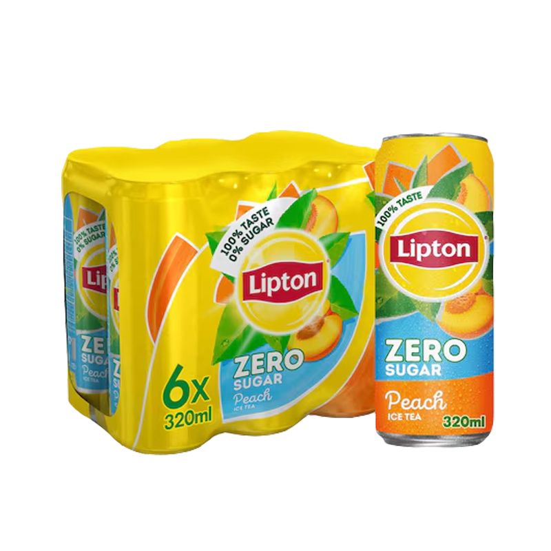 Lipton Zero Sugar Peach Iced Tea 320ml Pack of 6 | Refreshing Soft Drink