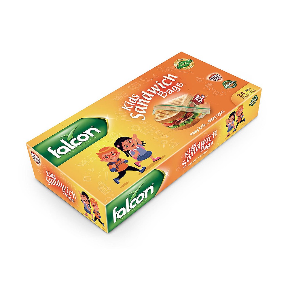 FALCON Sandwich Bags 18cm x 16.5cm Plastic Food Storage Bags Pack of 2