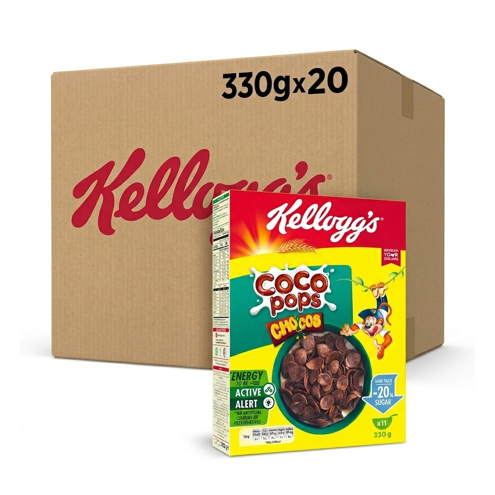 Kellogg’s Coco Pops Yellow Chocolate Breakfast Cereal 20 x 330g Wholesale Carton - Kids Cereal Bulk Pack