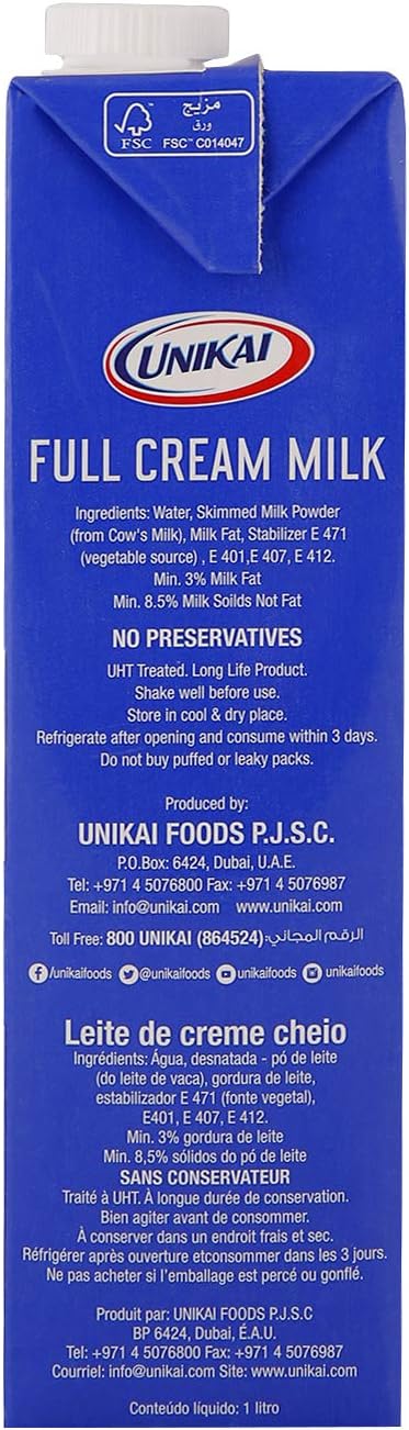 Unikai Full Cream Milk 4x1L | Fresh Dairy Value Pack | Dubai UAE