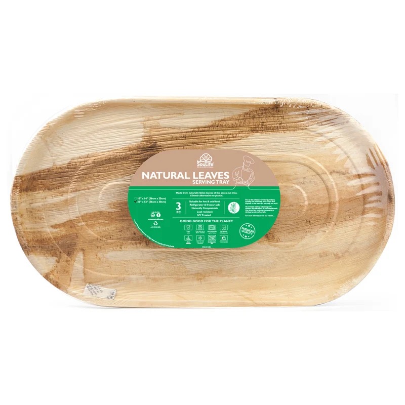 ECOSOULIFE Natural Leaves Large Serving Trays 3 Pack of 2s 56x30 cm Pack of 2