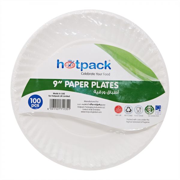 Hotpack Paper Plates 9 Inch 100PC Carton Pack of 12