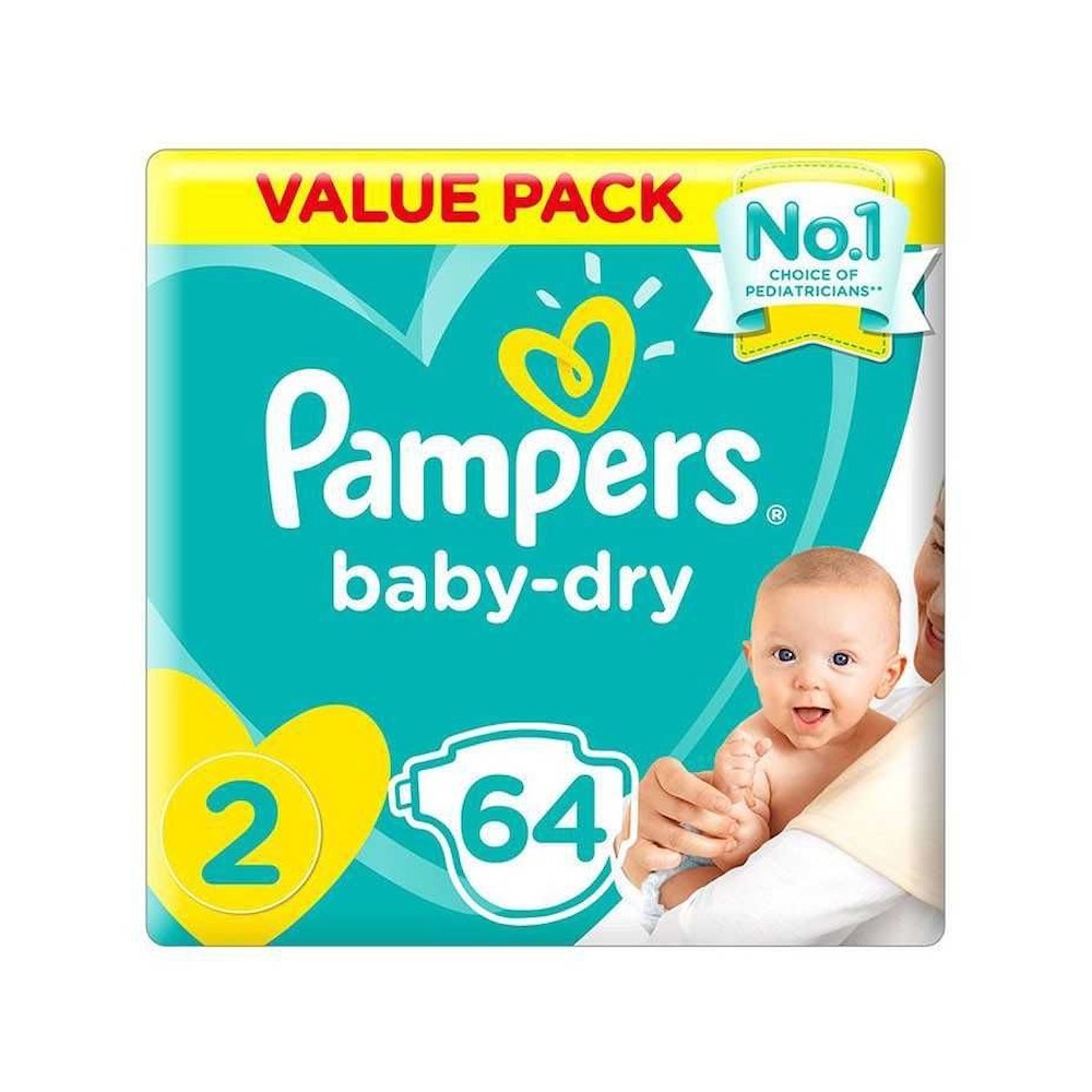 Pampers New Baby Dry Diapers Size 2, 64 Count Pack of 3