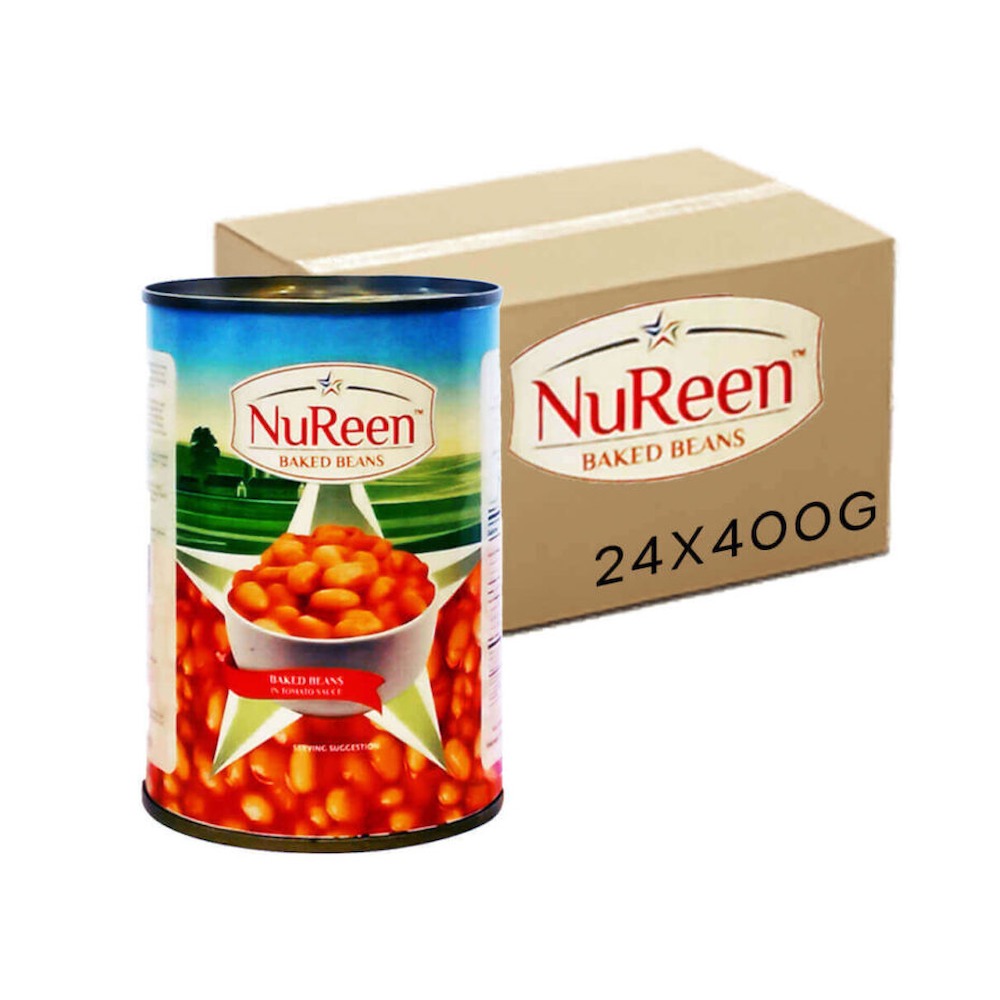 Nureen Baked Beans in Tomato Sauce 400g Canned Premium Baked Beans Bulk Carton 24 Units for Foodservice, Retail & Wholesale Supply