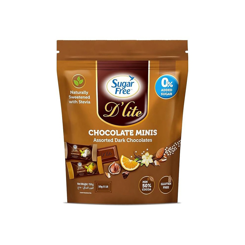 D LITE SUGAR FREE CHOCOLATE MINIS POUCH 150GM