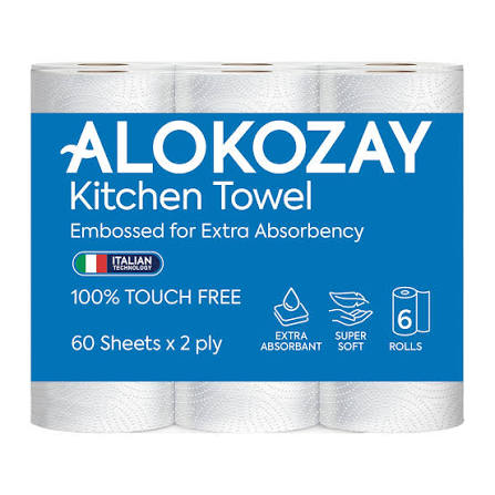 ALOKOZAY Kitchen Towel 6 Rolls 2-Ply 60 Sheets Outer