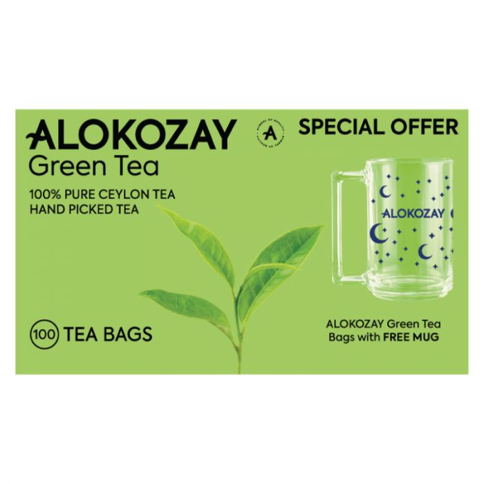 ALOKOZAY Green Tea Bags with Mug 100 PCS Carton Pack of 12