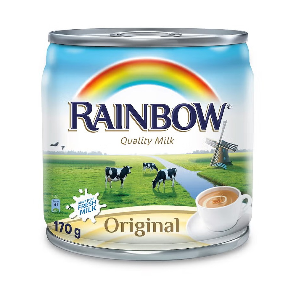 Rainbow Evaporated Milk Original 160ml Can – Creamy Full Cream Cooking & Tea Milk Single Piece