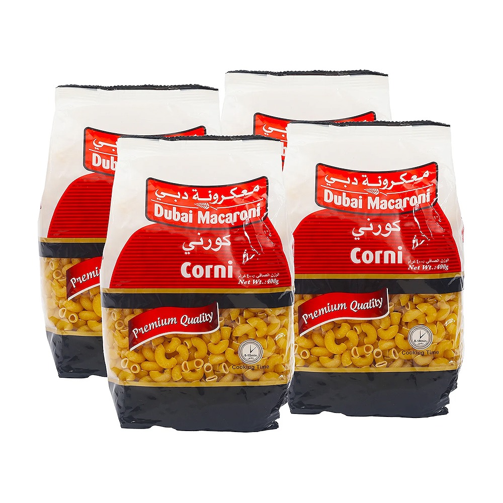 Dubai Corni Plain Elbow Macaroni Pasta 4x400g Premium Quality Durum Wheat Pasta Multipack for Cooking, Catering & Foodservice