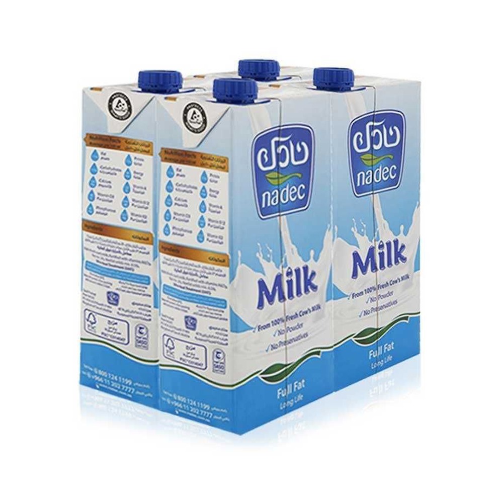 Nadec Long Life Milk Full Cream 1L Pack of 4 - Premium Quality & Great Value