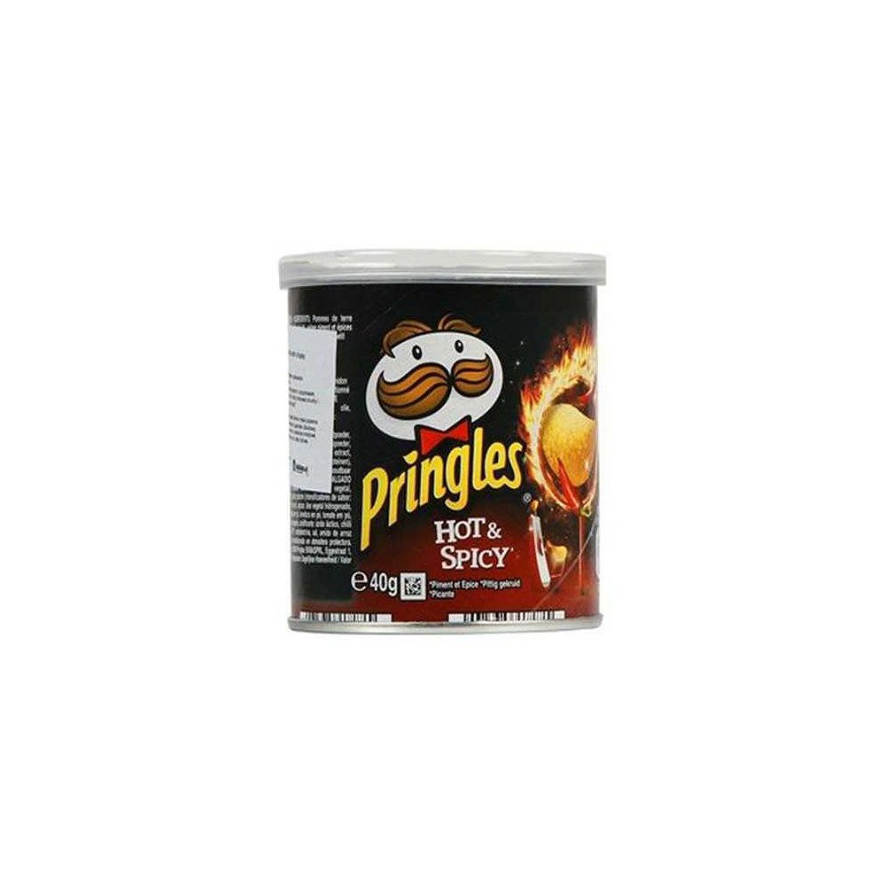 Pringles Hot & Spicy Potato Crisps Small Can 40g - Crunchy Flavoured Snack (1x12 Pack)